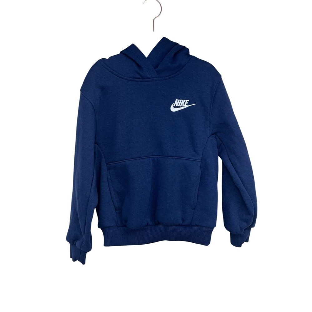 Nike Hoodie Navy Blue Kids XS 4 Fleece Lined Embroidered Logo